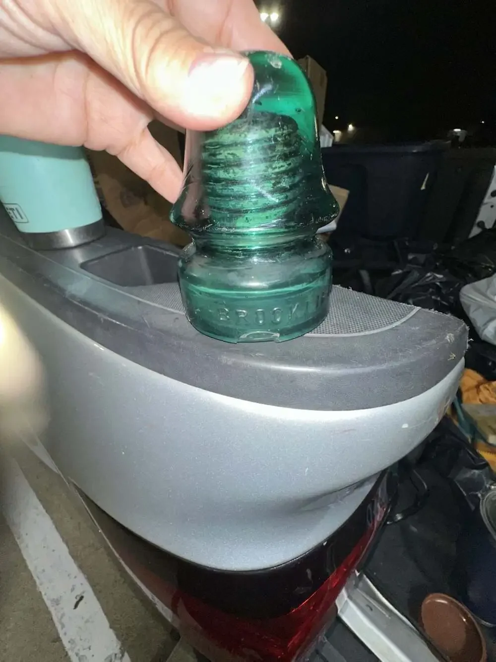 Vintage Brookfield Glass Telegraph Telephone Insulator Aqua Blue